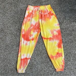 Lonely Ghost Joggers Women’s M Yellow Pink Sunset Tie Dye Waffle Sweatpants